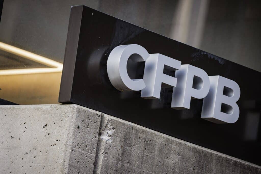 The Consumer Financial Protection Bureau (CFPB) headquarters in Washington, D.C., U.S., on Saturday, April 16, 2022. The Credit-reporting company TransUnion is an "out-of-control" repeat offender engaging in deceptive marketing practices the CFPB alleged this week after filing a lawsuit.