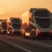 Electric truck driving on the highway at sunset, embodying the promise of sustainable transportation. the image represents the shift towards eco-friendly and efficient vehicles, promoting a cleaner and greener future. ai generated