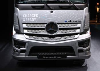 A Mercedes-Benz eActros LongHaul electric truck, manufactured by Daimler Truck Holding AG, at the IAA Transportation show in Hanover, Germany, on Monday, Sept. 19, 2022. Global leaders Daimler Truck Holding AG and Volvo AB are joining dozens of commercial-vehicle makers in Germany this week to showcase their latest electric semis, with more zero-emissions vehicles debuting at the IAA Transportation show than ever before.