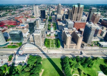 Aerial of the old downtown st. louis