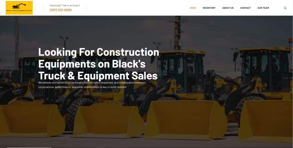 Screenshot from Black's Truck and Equipment Sales website