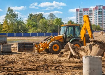 construction site with equipment at work