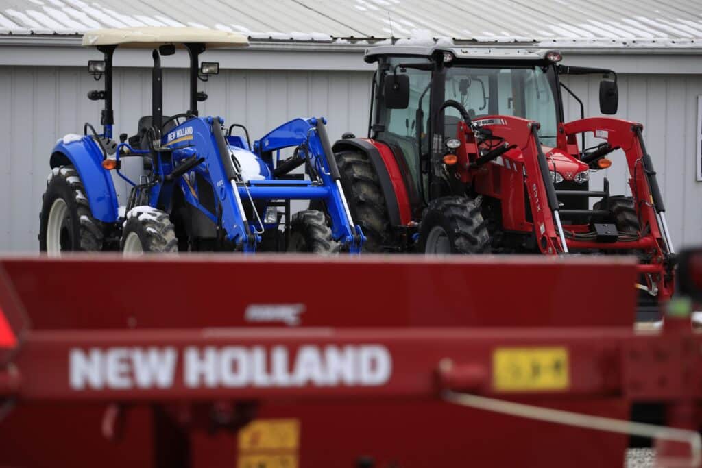 A CNH Industrial NV New Holland Agricultural brand tractor for sale at a Montgomery Tractor Sales Inc. store in Mount Sterling, Kentucky, U.S., on Saturday, Jan. 30, 2021. CNH Industrial is scheduled to release earnings figures on February 2.