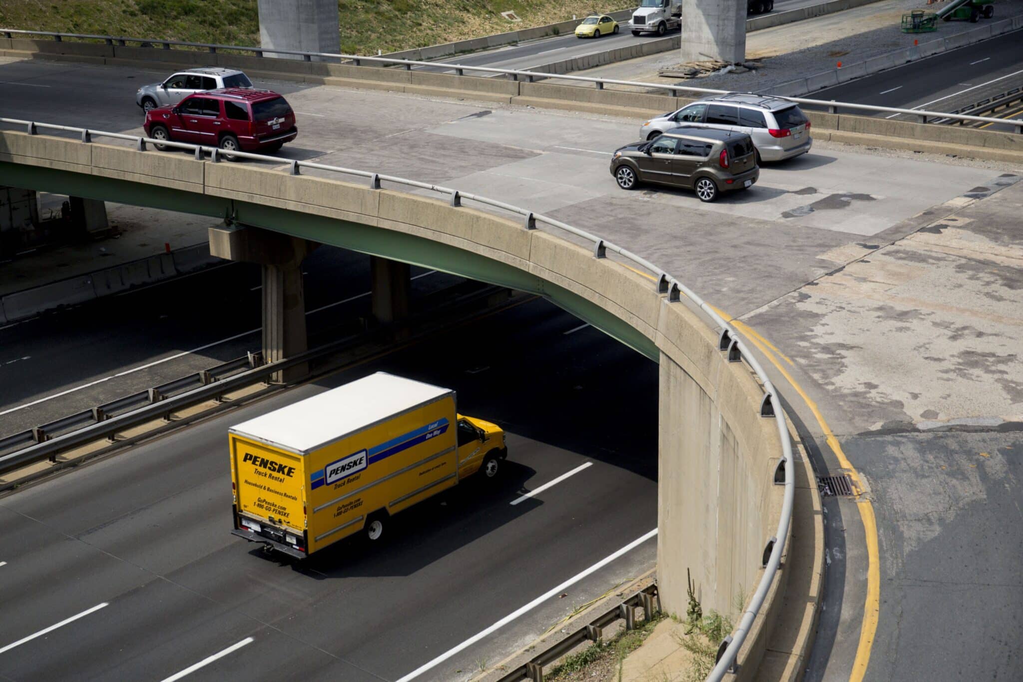 A Penske rental truck travels on Interstate 395 (I-305) in Alexandria, Virginia, U.S., on Wednesday, July 29, 2015. The U.S. Senate advanced its version of a long-term highway funding bill Wednesday as Congress prepares a stopgap measure to keep funds flowing for the next three months. The Highway Trust Fund's authorization is set to expire after July 31.