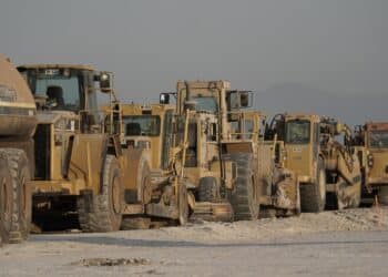 Caterpillar Inc. construction equipment for rent in Otay Mesa, California, U.S., on Monday, Aug. 17, 2020. The Gateway Energy Storage project arrives as an unrelenting heatwave has strained California's electric grid, prompting rolling blackouts that have plunged millions into darkness in the past week.