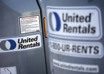 Signage on aerial lift equipment at a United Rentals location in Elizabethtown, Kentucky, U.S., on Friday, Jan. 21, 2022. United Rentals Inc. is scheduled to release earnings figures on January 26.