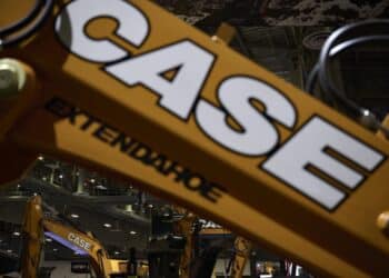 Machinery at the Case Construction Equipment vendor booth during the ConExpo-Con/Agg tradeshow in Las Vegas, Nevada, US, on Tuesday, March 14, 2023. The convention, which takes place every three years, expects 130,000 attendees.