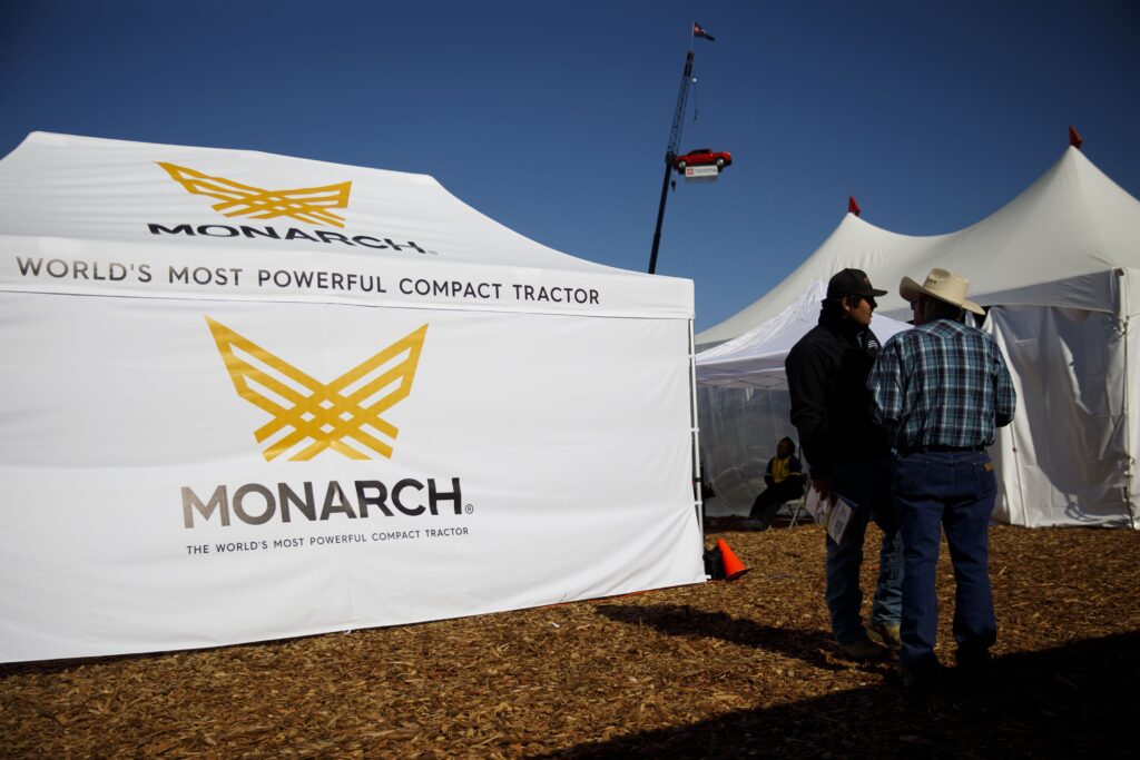 Still, The Monarch Tractor logo is displayed on the side of a tent during the World Agriculture Expo in Tulare, California, U.S., on Tuesday, Feb. 11, 2020. The annual World AG Expo has more than 1,450 exhibitors displaying the latest in farm equipment, chemicals, communications, and technology.