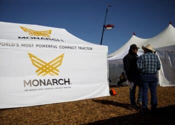 Still, The Monarch Tractor logo is displayed on the side of a tent during the World Agriculture Expo in Tulare, California, U.S., on Tuesday, Feb. 11, 2020. The annual World AG Expo has more than 1,450 exhibitors displaying the latest in farm equipment, chemicals, communications, and technology.