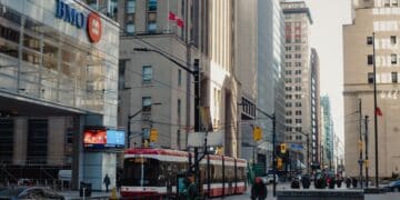 Bank of Montreal (BMO), Bank of Nova Scotia (Scotiabank), and Royal Bank of Canada (RBC) buildings in the financial district of Toronto, Ontario, Canada, on Friday, March 1, 2024. An increase in trading revenue gave Canadas big banks a boost during a quarter largely dominated by larger loan-loss provisions and growing credit stress.