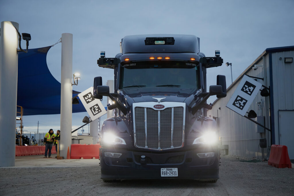 An Aurora Innovation Inc. driverless truck at the company's terminal in Palmer, Texas, US, on Wednesday, Dec. 28, 2023. Driverless trucks with no humans on board will soon cruise Texas, highways if three startup firms have their way, despite objections from critics who say financial pressures, not safety, is behind the timetable.