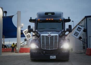 An Aurora Innovation Inc. driverless truck at the company's terminal in Palmer, Texas, US, on Wednesday, Dec. 28, 2023. Driverless trucks with no humans on board will soon cruise Texas, highways if three startup firms have their way, despite objections from critics who say financial pressures, not safety, is behind the timetable.
