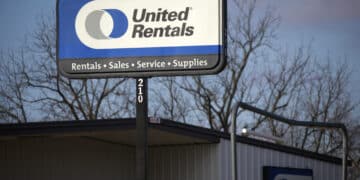 Signage at a United Rentals location in Elizabethtown, Kentucky, U.S., on Friday, Jan. 21, 2022. United Rentals Inc. is scheduled to release earnings figures on January 26.
