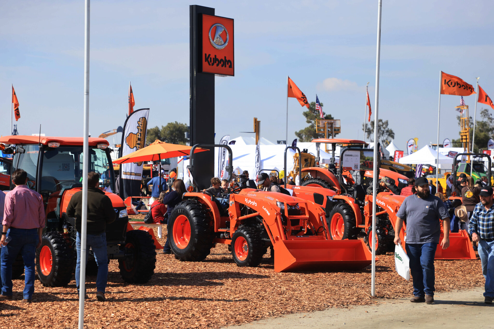 Kubota farming equipment at the World Agriculture Expo in Tulare, California, US, on Tuesday, Feb. 13, 2024. The annual World AG Expo has more than 1,200 exhibitors displaying the latest in farm equipment, chemicals, communications, and technology.