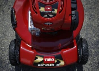 A Toro Co. lawnmower containing a Briggs & Stratton Corp. motor is displayed for sale at The Mower Shop in Louisville, Kentucky, U.S., on Tuesday, July 21, 2020. Briggs & Stratton can initially borrow as much as $178 million under its proposed bankruptcy loan, but a judge denied a request to seal the letter outlining JPMorgan Chase & Co.'s fees for arranging the financing.