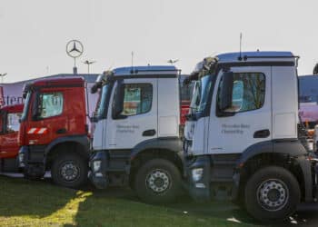 New Mercedes trucks and vans at a Daimler AG truck center in Kalbach, Germany, on Thursday, Feb. 4, 2021. Daimler is moving ahead with plans for an initial public offering of its sprawling heavy-truck unit in what could be one of Germanys largest share sales ever.