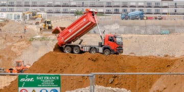 A hydraulic truck dumps earth on the construction site of the European Union (EU) Court of Justice extension project in the Plateau de Kirchberg district of Luxembourg, on Monday, July 15, 2019. Brexit has made Luxembourg a favorite EU hub for insurers, funds and asset managers to relocate to from the U.K. Moves include those by insurance giant American International Group Inc., private-equity firm Blackstone, RSA Insurance Group Plc, U.S. insurer FM Global, Lloyd's of London insurer Hiscox Plc and asset manager M&G Investments.