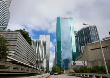 A Wells Fargo office tower in the Brickell neighborhood of Miami, Florida, US, on Thursday, Nov. 16, 2023. Floridians arent seeing the let-up in price pressures that other Americans are, as an influx of newcomers is driving up housing costs and fueling a booming economy.