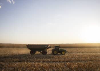 A grain cart carries corn during a harvest at a farm in Sinop, Mato Grosso state, Brazil, on Wednesday, June 26, 2024. Young entrepreneurs are stepping into agricultural leadership roles in the latest threat to US farming's dwindling influence.