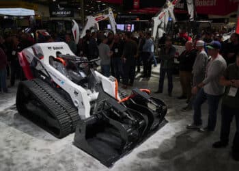 A Bobcat Rogue X all-electric and autonomous concept compact track loader during the ConExpo-Con/Agg tradeshow in Las Vegas, Nevada, US, on Tuesday, March 14, 2023. The convention, which takes place every three years, expects 130,000 attendees.