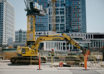 Construction outside a building in Bellevue, Washington, US, on Thursday, July 18, 2024. Deep divides in US cities leave troubled economies in downtown areas.