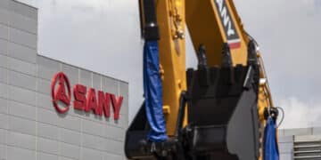 Signage at the Shanghai Sany Heavy Machinery Co. facility in the Lingang Special Area and Comprehensive Zone in Shanghai, China, on Thursday, Aug. 25, 2022. Lingang, a 120-square-kilometer (46 -square-mile) patch of land southeast of Shanghai roughly a sixth the size of Singapore, was designated by Chinese President Xi Jinping in 2018 as the countrys top free-trade area, to be modeled after the likes of Singapore and Dubai.