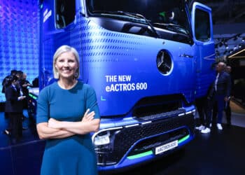 Karin Radstrom, chief executive officer of Daimler Truck Holding AG, at the IAA Transportation 2024 event in Hanover, Germany, on Monday, Sept. 16, 2024. The commercial vehicle exhibition runs until Sept. 22.