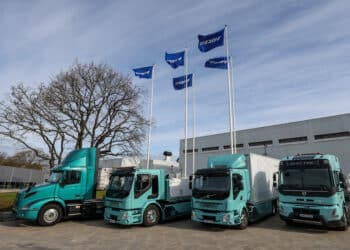Electric trucks parked outside the Volvo AB Trucks Tuve plant in Gothenburg, Sweden, on Thursday, May 4, 2023. Volvo are due to release their latest earnings on Wednesday, July 19, 2023.