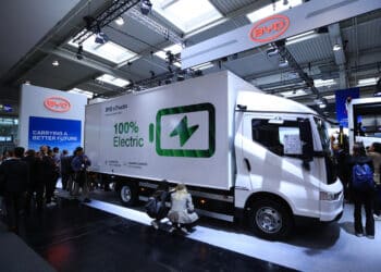 A BYD Co. ETH8 electric truck at the IAA Transportation fair in Hannover, Germany, on Monday, Sept. 16, 2024. The commercial vehicle exhibition runs until Sept. 22.