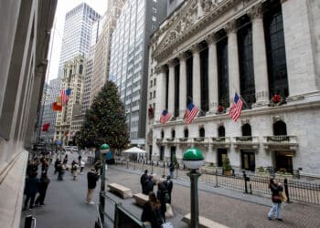 A Christmas tree outside the New York Stock Exchange (NYSE) in New York, US, on Monday, Dec. 9, 2024. Stocks struggled to make headway, following a furious rally that put the market on pace for its best year since 2019, with traders awaiting key inflation data that will help shape the outlook for Federal Reserve rates.