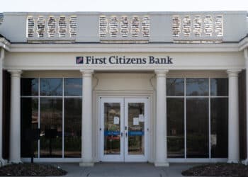 A First Citizens Bank branch in Alpharetta, Georgia, US, on Thursday, March 23, 2023. First Citizens BancShares Inc., one of the biggest buyers of failed US lenders, is still hoping to strike a deal for all of Silicon Valley Bank, according to people familiar with the matter.