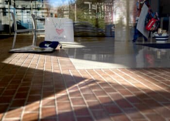 The lobby of the US Consumer Financial Protection Bureau headquarters as a worker removes belongings from the building in Washington on Feb. 9.