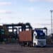 A truck collects a shipping container from Felixstowe port in Felixstowe, UK, on Wednesday, April 9, 2025. The UK doesnt plan to use a get-out clause to override her fiscal rules, even as the US tariff war roiled global markets, forcing down the pound and UK gilts.