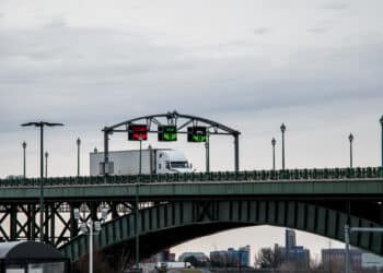 The Peace Bridge at the Canada-US border in Fort Erie, Ontario, Canada.