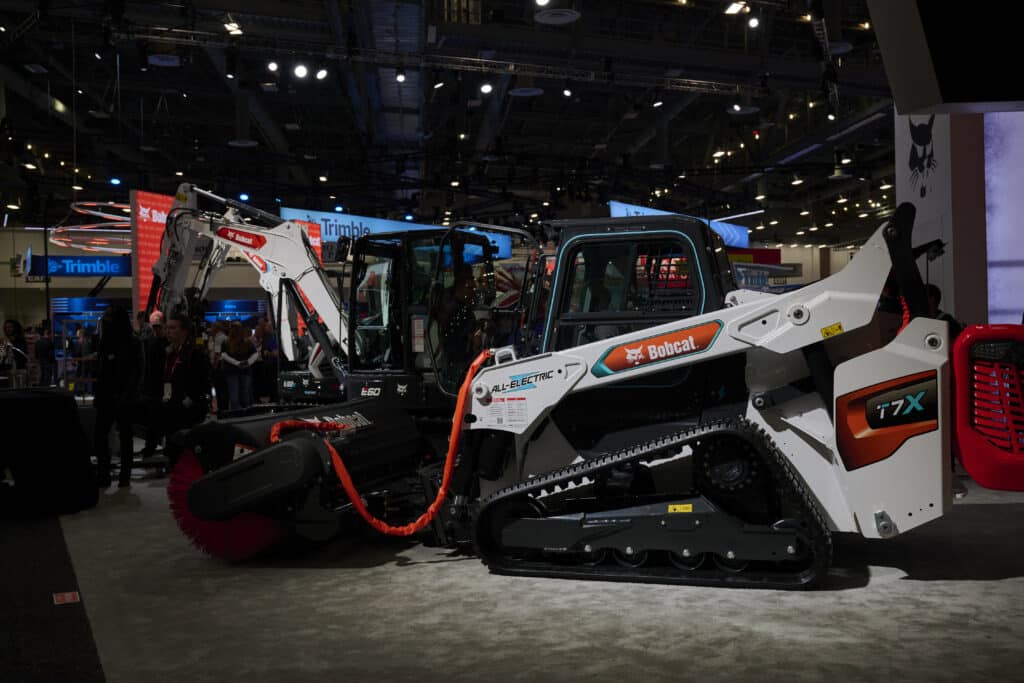A Bobcat T7X all-electric compact track loader during the ConExpo-Con/Agg tradeshow in Las Vegas, Nevada, US, on Tuesday, March 14, 2023. The convention, which takes place every three years, expects 130,000 attendees.