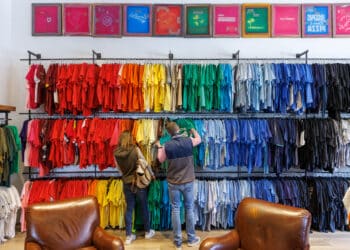Shoppers browse shirts at a clothing store in Atlanta, Georgia.
