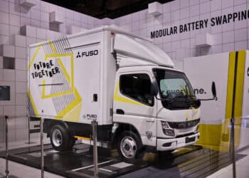 A Mitsubishi Fuso Truck and Bus Corp. eCanter electric truck