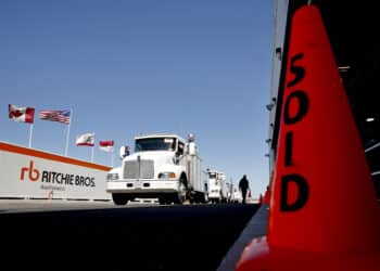 A Kenworth commercial truck is offered during a Ritchie Bros. Auctioneers Inc. industrial equipment auction in Dunnigan, California, U.S., on Thursday, May 20, 2010. More than 1,400 lots were offered during the multi-million dollar unreserved public auction through Ritchie Bros., the world's biggest auctioneer of industrial equipment.