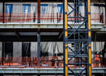 Construction on the Marriner S. Eccles Federal Reserve building in Washington, DC, US, on Thursday, July 17, 2025. The director of the Federal Housing Finance Agency expressed confidence that a congressional panel will look into allegations surrounding Federal Reserve building renovations.