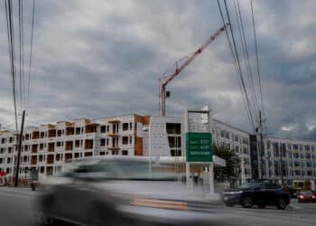 An apartment complex under construction in Atlanta, Georgia, US, on Wednesday, Sept. 18, 2024. Inflation rates fell under 2% in Atlanta for the first time in almost four years and dropped significantly across the South, providing some relief to consumers, and potential voters, in regions that will be key to the outcome of the US presidential election.