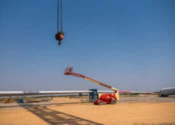 Heavy equipment at the Adani Green Energy Ltd. renewable energy park in Khavda, Gujarat, India, on Monday, Oct. 30, 2023. India plans to install 30 gigawatts of wind and solar capacity to benefit from the renewable park in Khavda. 