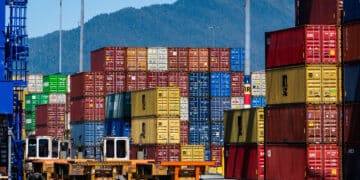 The Fairview Container Terminal in the Port of Prince Rupert in British Columbia, Canada. Trump raised tariffs on Canadian goods to 35% from 25%.
