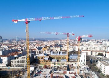 Four topless Potain cranes delivering stunning Sky Views over Lyon