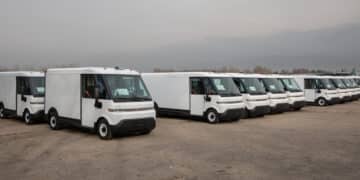 BrightDrop electric vans at the General Motors CAMI Assembly Plant in Ingersoll, Ontario.