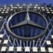 A Mercedes-Benz Group logo at the Daimler public ahead of the IAA Mobility 2025 expo in Munich, Germany, on Sunday, Sept. 7, 2025. The Munich car show is taking place as trade tensions linger with Beijing following the European Unions decision last year to impose tariffs on EVs imported from China.