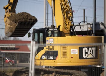 A Caterpillar Inc. bulldozer operates at a construction site in New York.