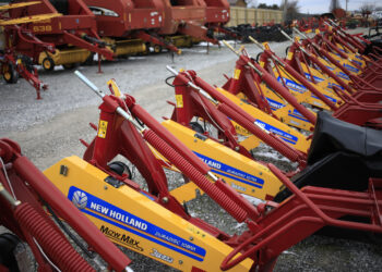 CNH Industrial NV New Holland Agricultural brand farm equipment for sale at a Montgomery Tractor Sales Inc. store in Mount Sterling, Kentucky, U.S., on Saturday, Jan. 30, 2021. CNH Industrial is scheduled to release earnings figures on February 2.