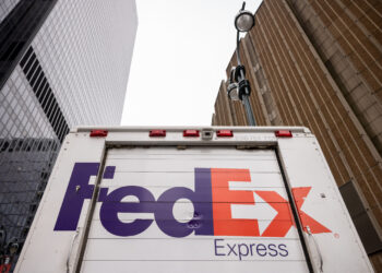 A FedEx truck in New York.
