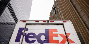 A FedEx truck in New York.